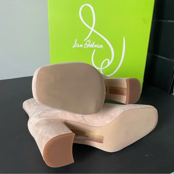 NIB Sam Edelman Fawn Warm Oat Suede Block Heel Ankle Boots - Picture 13 of 13